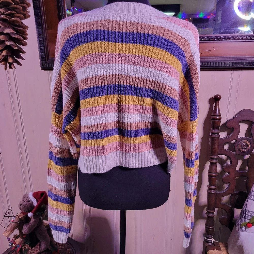 Hollister womens xs cropped slouchy sweater striped-multi colored - Picture 7 of 9